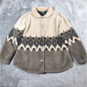 Vtg Cabelas Jacket Womens XL Beige Southwestern Geometric Tribal Teddy Cardigan